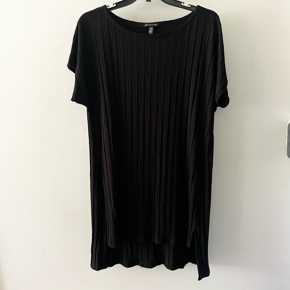 Eileen Fisher Black Rib Knit Boatneck Tencel Tunic Dress Size L - Picture 4 of 5